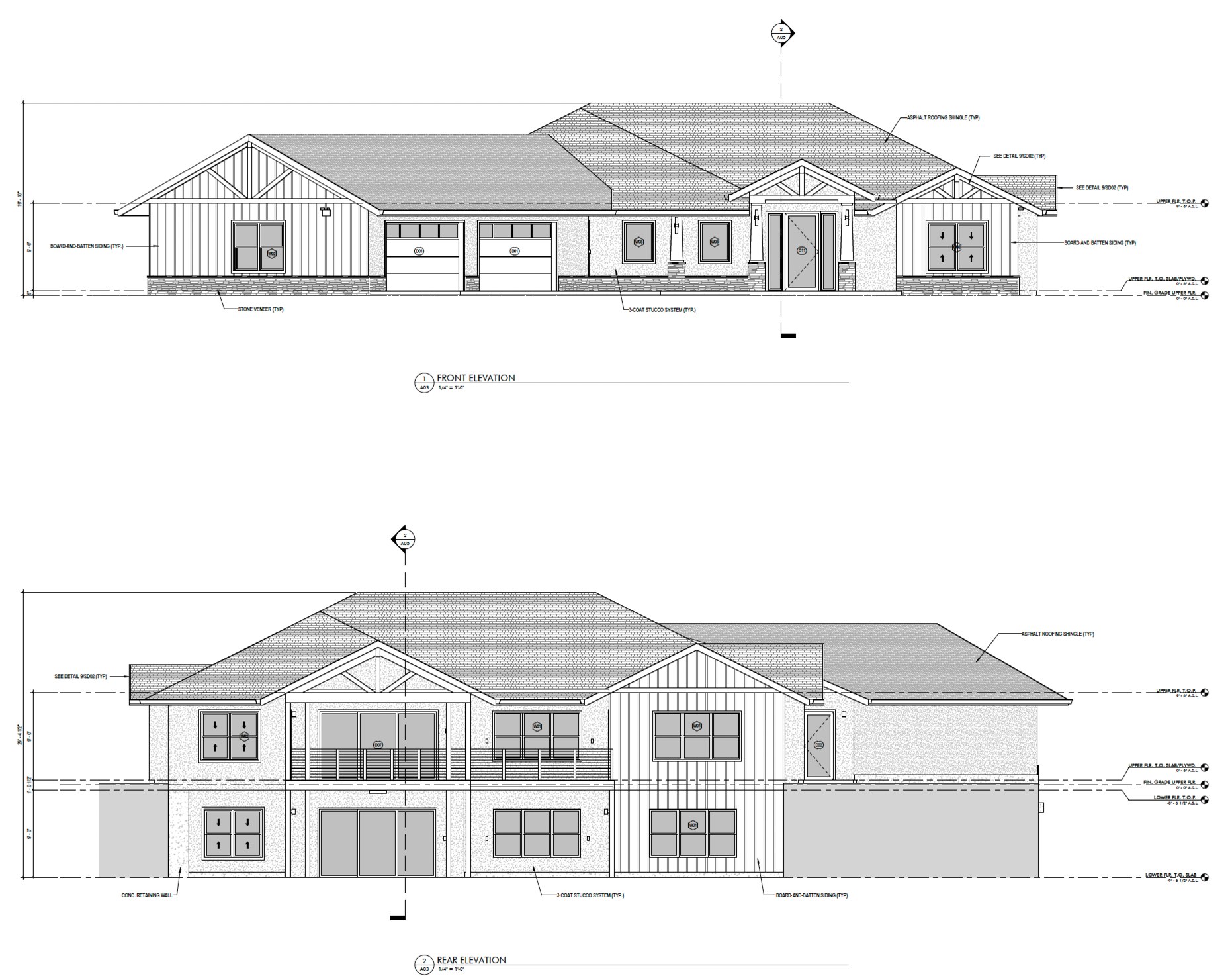 Front and rear elevation drawings of the Black Forest home